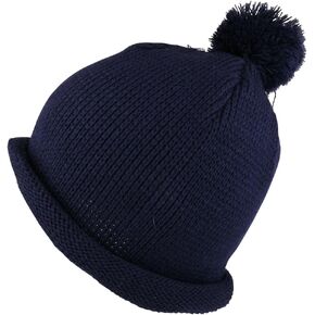 Winter Solid Color Roll Up Knit Beanie Hat with Pom Pom