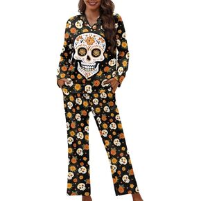 Halloween Pajamas Womens Pajama Sets Button Down Pjs WomanSleepwear Soft Pj Lounge Sets