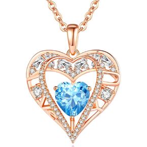 5 Heart Crystal Necklace 18K Rose Gold Plated - Pendant with 18"+2" 925 Sterling Silver Chain - Birthstone Jewelry for Women and Girls - Gift for Birthday, Christmas