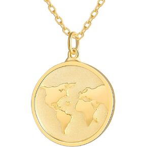 925-Sterling-Silver Gold Africa Map Necklace - 18K Gold Plated Chain Circle Dainty Hollow African Vintage Map Pendant Jewelry Gift for Women