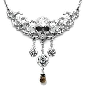 Controse Stainless Steel Skull and Roses Necklace 15" - 17" Adjustable