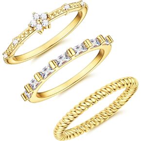 Dochais Dainty Cubic Zirconia Gold Rings for Women Non-Tarnish 14k Gold Plated Stackable Rings Wedding Engagement Finger Ring Set Size 5-9
