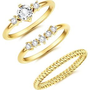 Dochais Dainty Cubic Zirconia Gold Rings for Women Non-Tarnish 14k Gold Plated Stackable Rings Wedding Engagement Finger Ring Set Size 5-9 in Kuwait