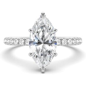 MSBLUE® French Pavé Marquise Moissanite Engagement Rings with Hidden Halo | D Color VVS1 Clarity | 925 Sterling Silver Rhodium Finished Bridal Jewelry, Perfect For Proposal, Wedding & Travel