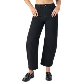 بنطال جينز نسائي من roswear بخصر عالٍ وقابل للتمدد وواسع الساق من قماش الدنيم المقصوص in Kuwait