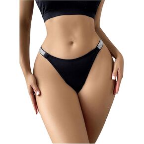 SOLY HUX Women's Thong Rhinestone Low Rise Panties Underwear Panty