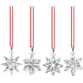 2024 Set of 4 Crystal Snowflake Ornament Glass Christmas Ornaments for Tree Hanging Miniature Star Home Decor with Ribbons