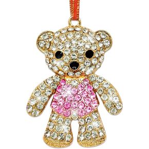 Bear Christmas Ornaments Crystal Bear Ornament for Christmas Tree Decor Rhinestones Pink Christmas Bear Ornaments for Girls Kids Woman Mom Bear Lovers Gifts Holiday Decorations Party