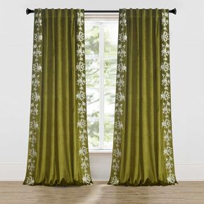 Roslynwood Luxury Velvet Olive Green Curtains Back Tab 108 Inches Long, White Flower Embroidered Olive Curtains Farmhouse Country Panels, Window Drapes for Living Bedroom, 52W x 108L Inch, 2 Panels