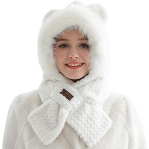 Winter Fleece Bear Neck Warmer Hat Women Windproof Ear Warmer Beanies Thick Cycling All-Match Hat Scarf Set of Two