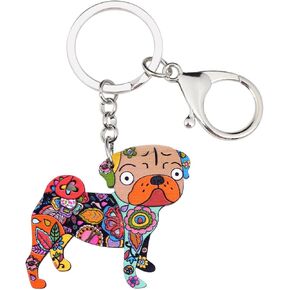 Acrylic Cartoon Pug Dog Key Chains Keyrings for Women Gifts Teens Kids Car Purse Handbag Charms Jewelry
