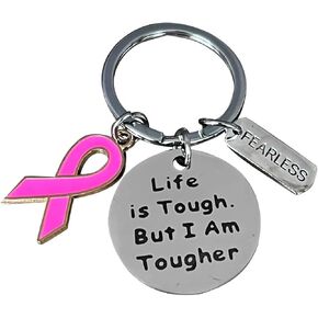 AMOBESTER Pink Ribbon Cancer Awareness Keychain Cancer Survivor Gift Cancer Fighter Gift Inspirational Encouragement Gift Recovery Jewelry for Women