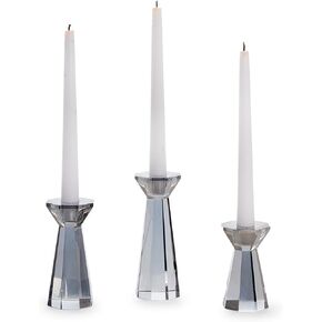 Two's Company Facets Smoke Hand-Cut Crystal Glass Candleholder in Gift Box, Set of 3, Crystal Glass, Home Decor Accessories, Clear, CXN112-S3