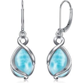 Larimar Earrings for Women Sterling Silver Blue Larimar Teardrop Earrings Natural Larimar Stones Dangle Drop Earrings Larimar Jewelry for Women Birthday