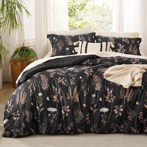 Bedsure Comforter Set Queen Size - Cute Floral Bedding Comforter Set, 3 Pieces, 1 Soft Reversible Coconut White Botanical Flowers Comforter and 2 Pillow Shams