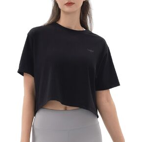 Angel season Workout Tops for Women Cropped Athletic Shirts Loose Fit Crewneck Yoga Top Moisture Wicking Running Gym