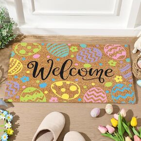 Ceenna Easter Welcome Doormat Indoor Easter Door Mat Coir Easter Egg Outdoor Mat Non Slip Front Porch Rugs for Home Entrance Decoration, 16 x 24 Inch