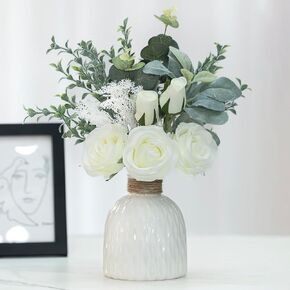 Artificial Flowers with vases, Fake Hydrangea with Eucalyptus Bouquet Combination, Living Room Family Banquet Party Wedding Decoration…
