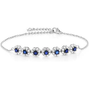 Gem Stone King 1.80 Cttw Blue Sapphire Tennis Bracelet For Women In 925 Sterling Silver | Gemstone Birthstone | 7 Inch with 2 Inch Extender