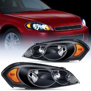 Nilight Headlight Assembly for 2000 2001 2002 2003 2004 2005 Chevy Impala Replacement Headlamp Black Housing Amber Reflector
