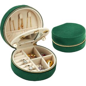 Estefanlo Travel Jewelry Case, Jewelry Travel Organizer, Small Travel Portable Jewelry Box, Velvet Jewelry Boxes with Mirror, Travel Birthday Gifts for Women Girls (Emerald Green)