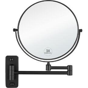 gotonovo Wall Mounted Magnifying Mirror Pivoting Arm Double Sided Swivel Makeup Vanity Black Telescoping Handheld Mirror 8 Inch Magnification Square Base