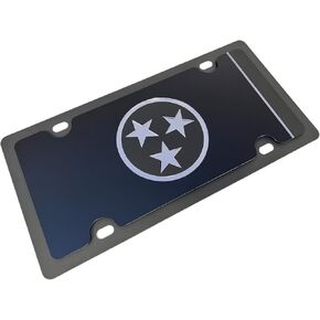 Eurosport Daytona- Compatible with -, Carbon Steel License Plate- Blacked Out Tennessee State Flag- Black Opaque w/Black Mirror Star, Matte Black Bar