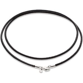 Miabella Genuine 2mm Black or Brown Italian Leather Cord Chain Necklace for Men Women with 925 Sterling Silver Clasp Made in Italy