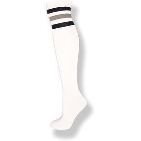 NEON NATION Unisex White Knee High Team Tube Socks with Various Colored Stripes