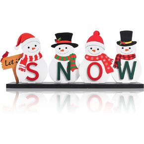 Christmas Table Decorations Wooden Snowman Table Centerpieces SNOW Table Sign Standing Tabletop Merry Christmas Decoration for Holiday Office Desk Tiered Tray Party Shelf Decorations Farmhouse Winter