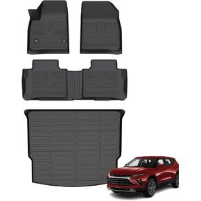Floor Mats & Cargo Liner for Chevrolet Chevy Blazer 2019-2024 2025 (Not for EV Models) All Weather Automotive TPE Set Anti-Slip Waterproof Floor Liners Accessories (Car Mats+Trunk Mat) Black