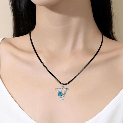 Silver Initial Necklace for Men Women Vintage Turquoise Initial Necklace A-Z26 Letter Pendant Necklace Western Cowboy Style Initial Necklace Leather Silver Initial Necklace in Saudi Arabia