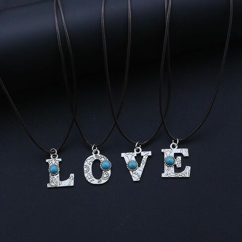 Silver Initial Necklace for Men Women Vintage Turquoise Initial Necklace A-Z26 Letter Pendant Necklace Western Cowboy Style Initial Necklace Leather Silver Initial Necklace in Saudi Arabia