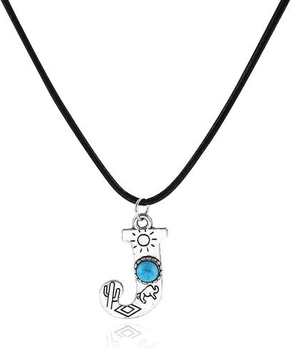 Silver Initial Necklace for Men Women Vintage Turquoise Initial Necklace A-Z26 Letter Pendant Necklace Western Cowboy Style Initial Necklace Leather Silver Initial Necklace in Saudi Arabia