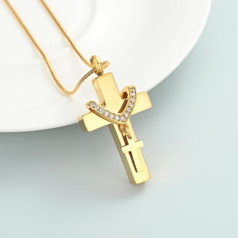 Cremation Jewelry Cross Urn Necklace for Ashes Stainless Steel Cross Urn Pendant Ashes Holder Memorial Jewelry in Kuwait