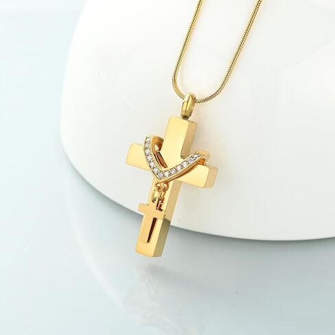 Cremation Jewelry Cross Urn Necklace for Ashes Stainless Steel Cross Urn Pendant Ashes Holder Memorial Jewelry in Kuwait