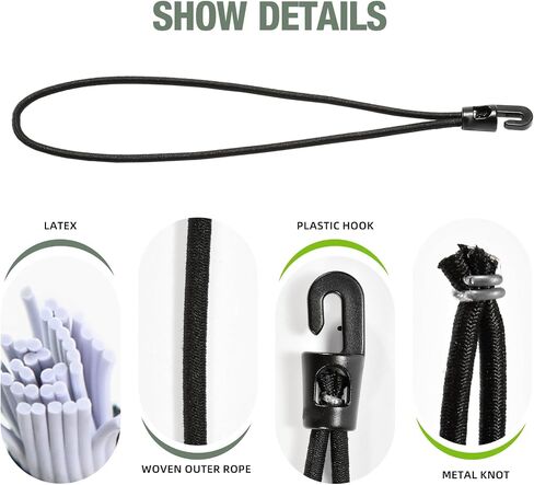 Bungee Loops with Mini Hooks, an Upgraded Replacement for Ball Bungee Cords & Mini Bungee Cords (Black, 20 Pcs, 10 inch) in Saudi Arabia