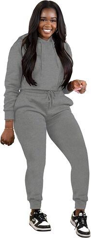 TOPSRANI ملابس نسائية مكونة من قطعتين بدلة رياضية بودي كون بدلة رياضية بغطاء للرأس سادة للركض وراكبي الدراجات النارية وأكمام طويلة أطقم بناطيل رمادي غامق S in Kuwait