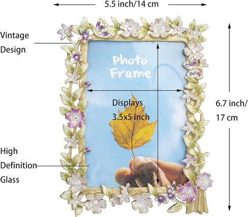 Floral Picture Frame 3.5x5, Vintage Photo Frame Made of Metal and High Definition Glass for Table Top Display, Home Decor in Kuwait
