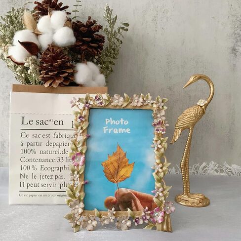 Floral Picture Frame 3.5x5, Vintage Photo Frame Made of Metal and High Definition Glass for Table Top Display, Home Decor in Kuwait
