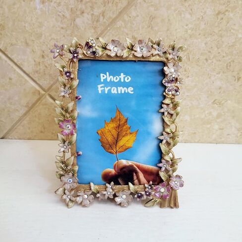 Floral Picture Frame 3.5x5, Vintage Photo Frame Made of Metal and High Definition Glass for Table Top Display, Home Decor in Kuwait