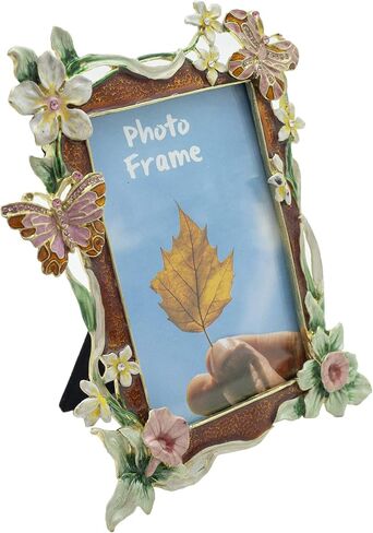 Floral Picture Frame 3.5x5, Vintage Photo Frame Made of Metal and High Definition Glass for Table Top Display, Home Decor in Kuwait