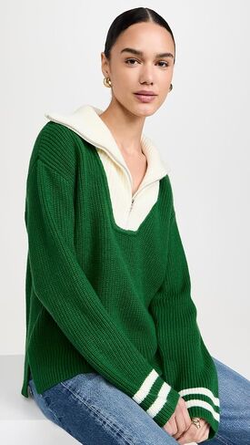 English Factory Women's Stripe Knitted Half Zip Up Sweater in Saudi Arabia