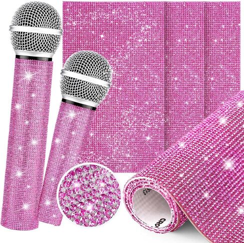 Facmogu 3 قطع من ملصقات الميكروفون اللامعة اللامعة، ملصقات غطاء مقبض الميكروفون للميكروفون DIY، أوراق حجر الراين اللامعة ذاتية اللصق ملصقات حجر الراين الكريستالية لديكور الميكروفون - بحيرة زرقاء in Kuwait