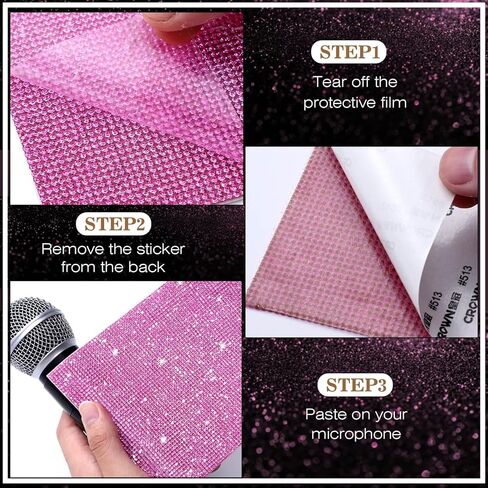 Facmogu 3 قطع من ملصقات الميكروفون اللامعة اللامعة، ملصقات غطاء مقبض الميكروفون للميكروفون DIY، أوراق حجر الراين اللامعة ذاتية اللصق ملصقات حجر الراين الكريستالية لديكور الميكروفون - بحيرة زرقاء in Kuwait
