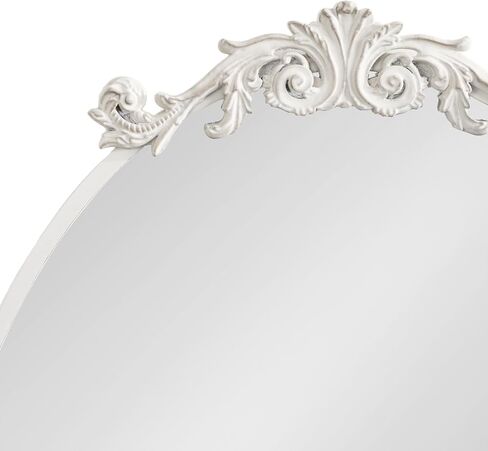 مرآة حائط بيضاوية عمودية تقليدية من كيت ولوريل أريندال، مقاس 24 × 36، باللون الأبيض العتيق، مرآة زينة مستديرة مستوحاة من الطراز الباروكي مع تاج مزخرف in Kuwait