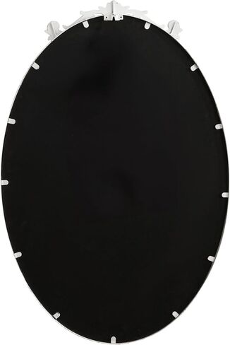 مرآة حائط بيضاوية عمودية تقليدية من كيت ولوريل أريندال، مقاس 24 × 36، باللون الأبيض العتيق، مرآة زينة مستديرة مستوحاة من الطراز الباروكي مع تاج مزخرف in Kuwait