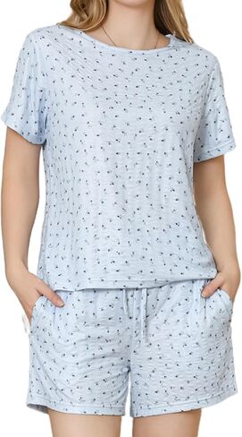 LYCY Womens Pajamas Floral Print Set, Soft Lightweight Shorts Pjs 2 Piece Summer Cute Loungewear with Pockets in Kuwait