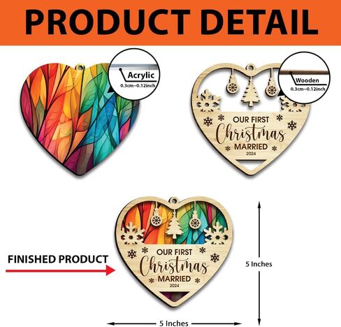 Wedding Gifts for Couples 2024 Our First Christmas Married Ornament 2-Layer Suncatcher Wood First Year Newlywed Newlywed Gifts Ornaments in Saudi Arabia