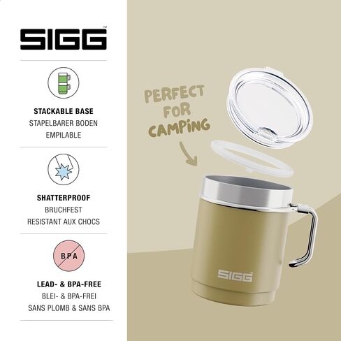 SIGG - Camping Mug with Lid - Double-Wall Insulated - Recycled Stainless Steel - Stackable - Hook Handle - Hiking, 10Oz in Saudi Arabia